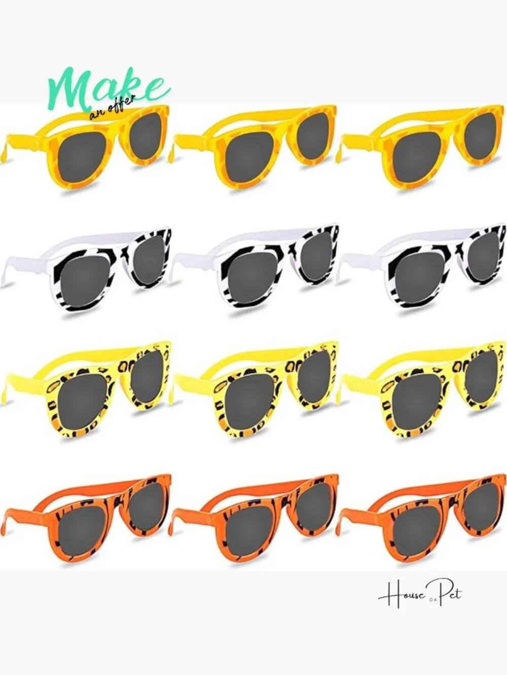 Kids Safari Sunglasses 12-Pack - Animal Print Party Favors, Unisex Summer Fun